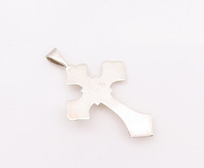 925 Sterling Silver Vintage Pendant Oval Brown Turquoise Solid Cross   PT23349