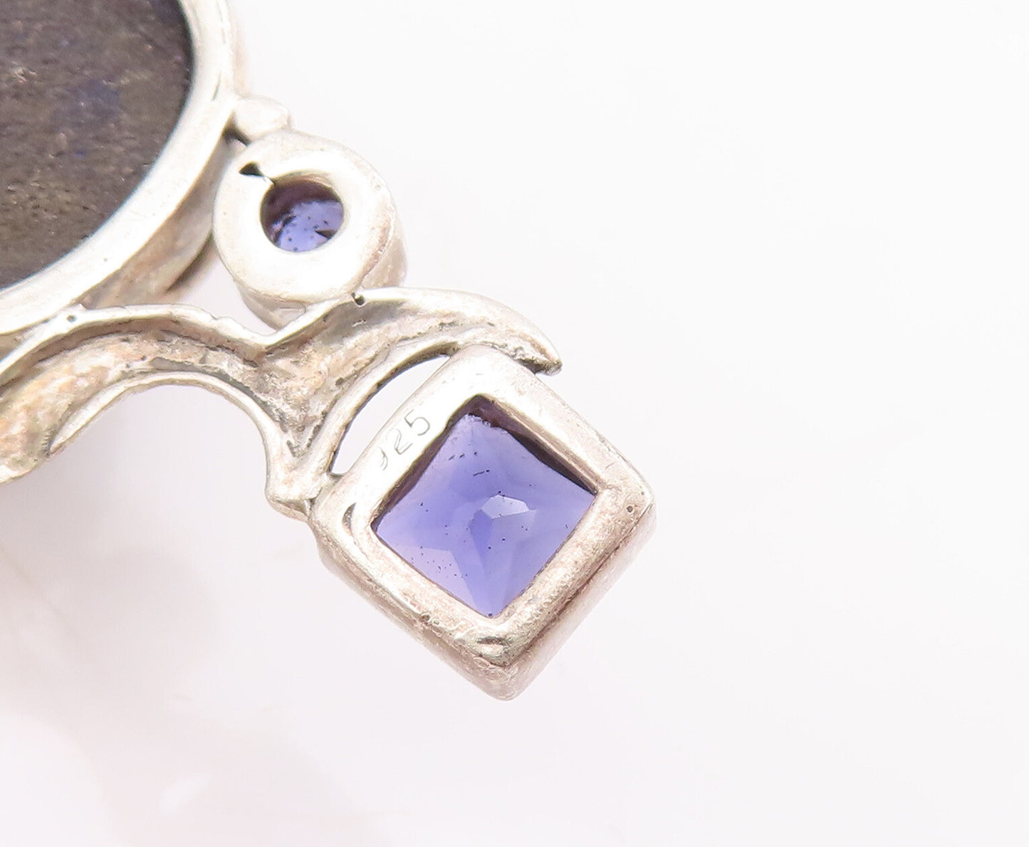 925 Sterling Silver Vintage Pendant Drop Goldstone Swirl Carved Amethyst PT22856