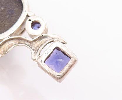 925 Sterling Silver Vintage Pendant Drop Goldstone Swirl Carved Amethyst PT22856