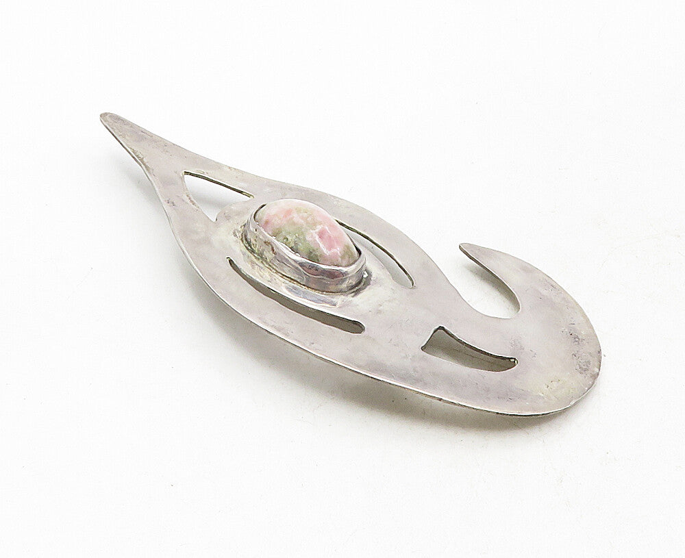 925 Sterling Silver  Vintage Cabochon Cut Unakite Cutout Brooch Pin  BP3543