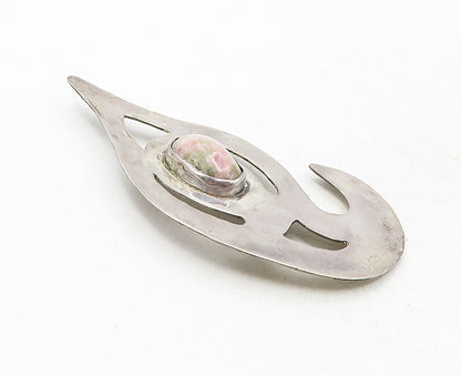 925 Sterling Silver  Vintage Cabochon Cut Unakite Cutout Brooch Pin  BP3543