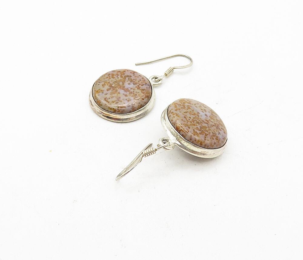 925 Sterling Silver  Vintage Minimalist Round Jasper Dangle Earrings  EG3875