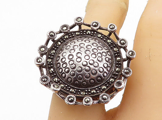 925 Sterling Silver  Vintage Marcasite Round Dome Cocktail Ring Sz 5.5  RG7255