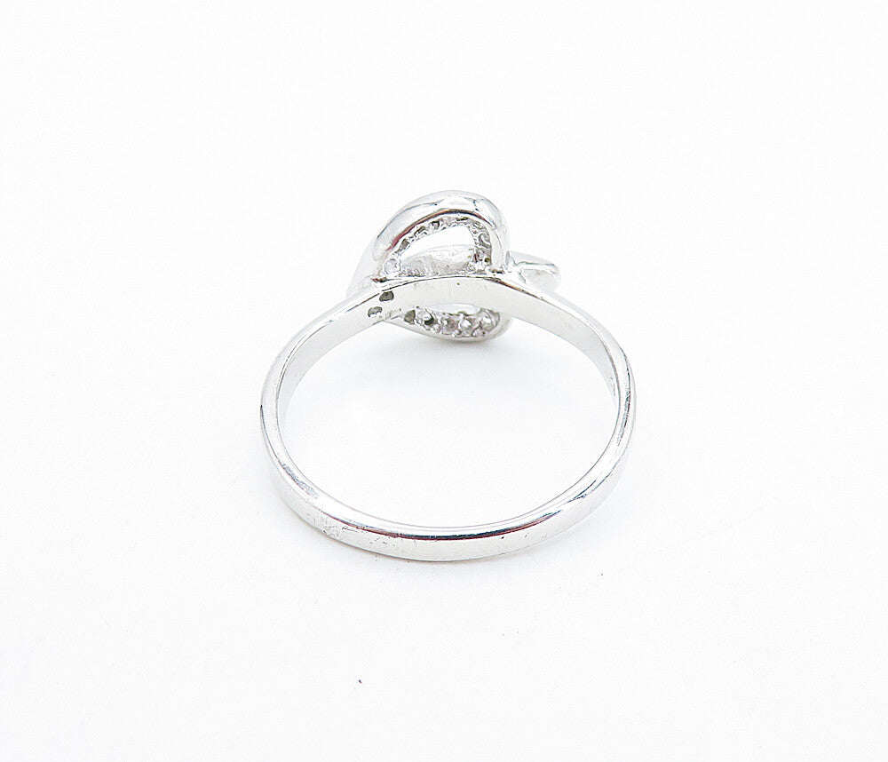925 Sterling Silver  Shiny Topaz Open Love Heart Buckle Band Ring Sz 8  RG6857