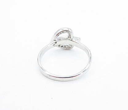 925 Sterling Silver  Shiny Topaz Open Love Heart Buckle Band Ring Sz 8  RG6857