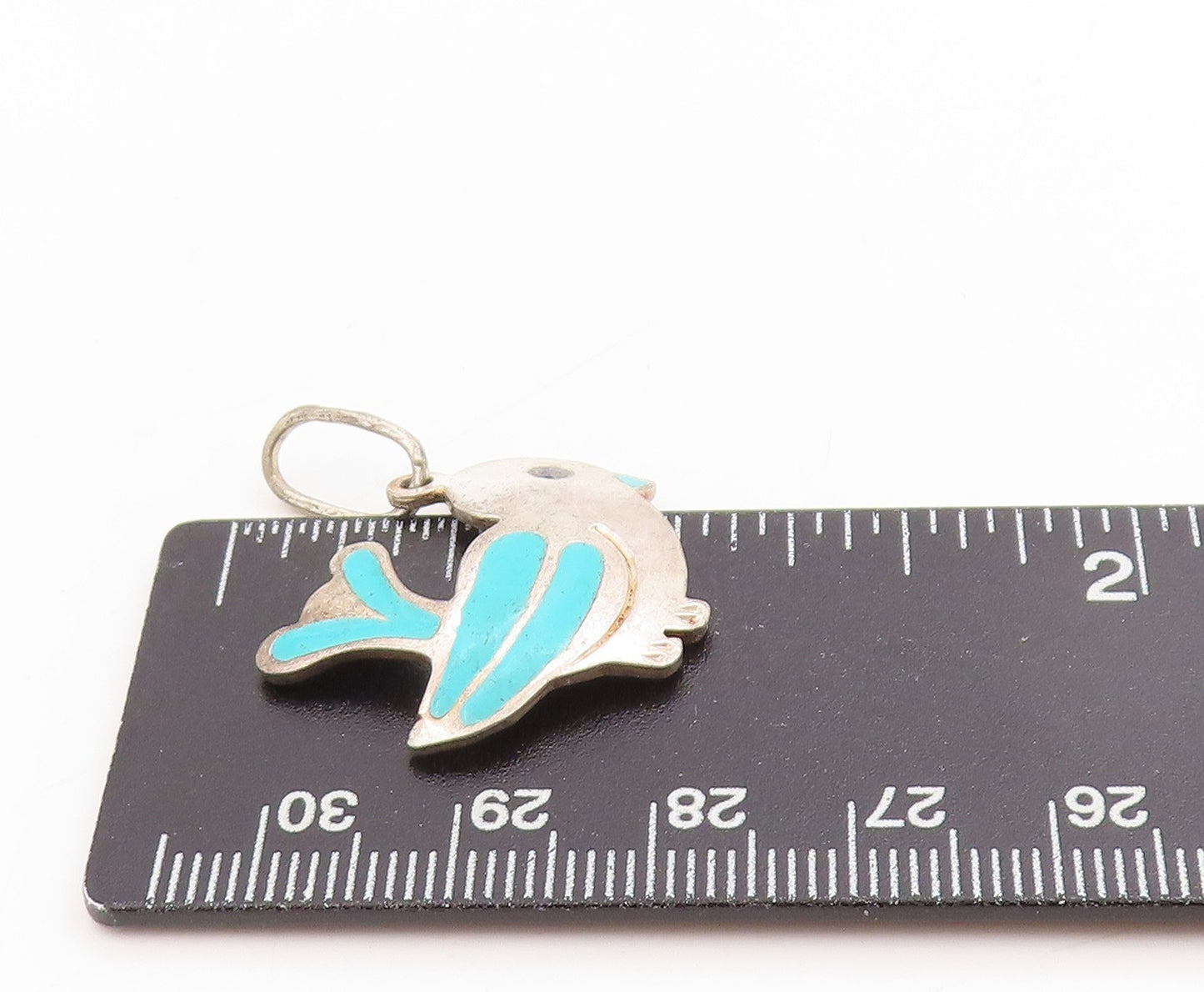 925 Sterling Silver Vintage Pendant Blue Enameled Thunderbird Charm  PT25395