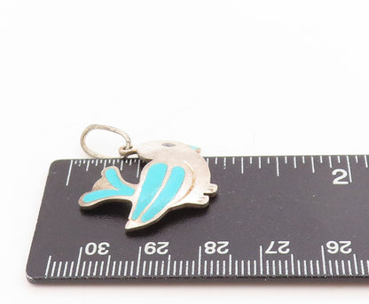 925 Sterling Silver Vintage Pendant Blue Enameled Thunderbird Charm  PT25395