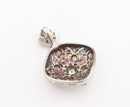 925 Sterling Silver Vintage Pendant Round CZ Intricate Victorian Style  PT25493