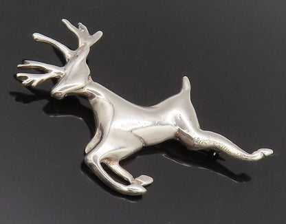 925 Sterling Silver  Vintage Designer Carved Running Deer Brooch Pin  BP10339