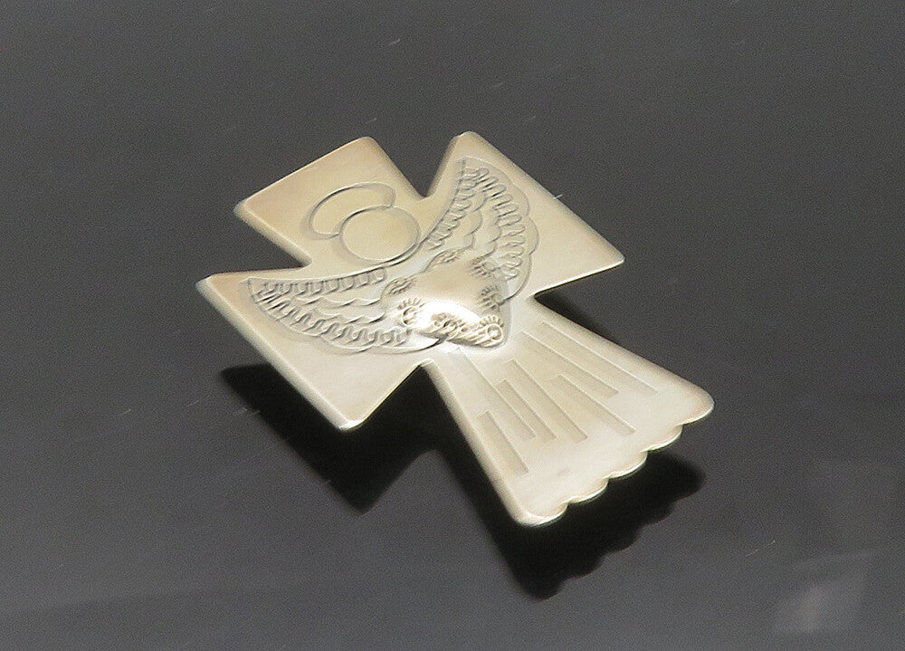 CAROLYN POLLACK 925 Silver  Vintage Shiny Love Heart Angel Brooch Pin  BP8245