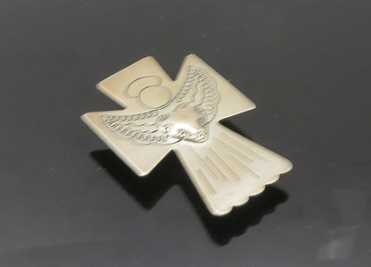 CAROLYN POLLACK 925 Silver  Vintage Shiny Love Heart Angel Brooch Pin  BP8245