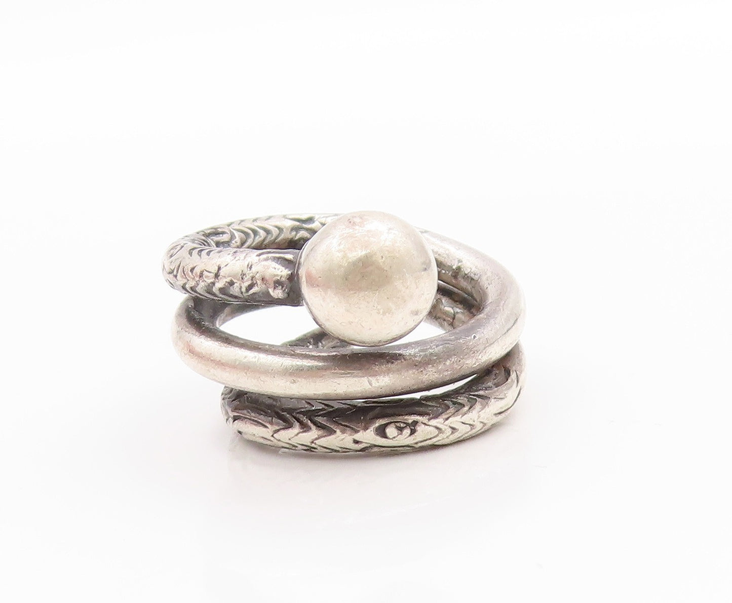 925 Sterling Silver Vintage Ring Etched Spiral Twist With Coil Band Sz 4 RG33463