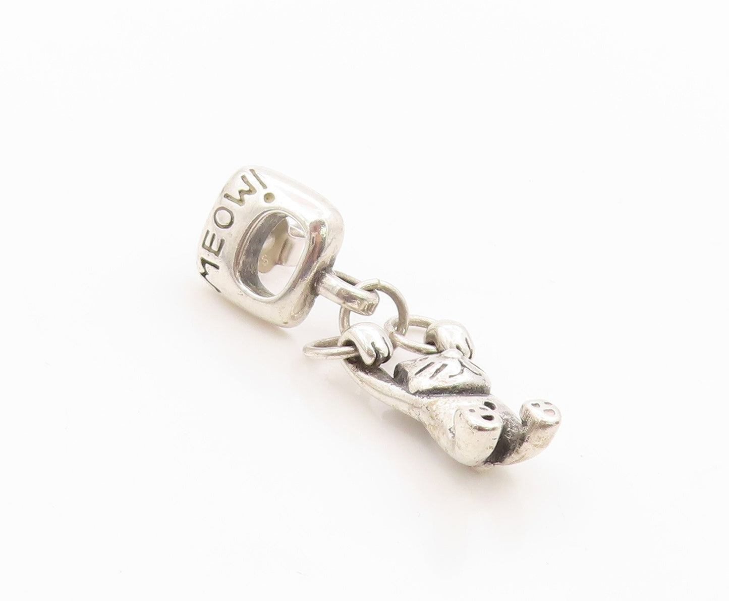 925 Sterling Silver Vintage Earrings Hanging Meow Cat Companion Dangles  EG13687