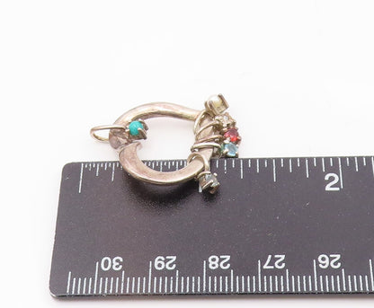 LENOX 925 Silver  Vintage Petite Pearl Turquoise & Topaz Heart Pendant PT17586
