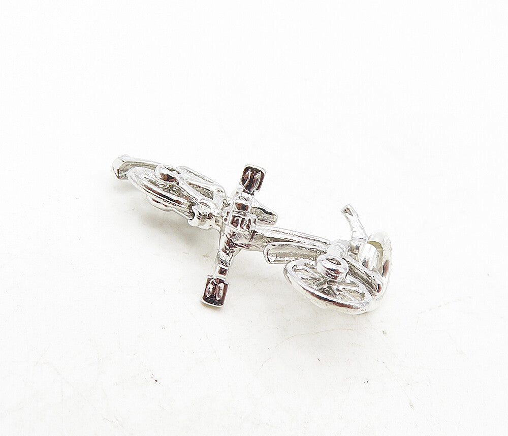925 Sterling Silver  Vintage Petite Shiny Bicycle Motif Drop Pendant  PT6703