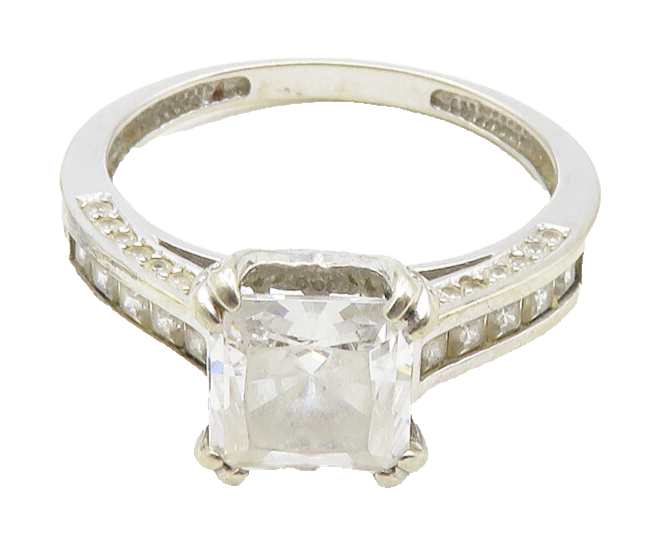 925 Sterling Silver  Cubic Zirconia Solitaire With Accents Ring Sz 11  RG9939