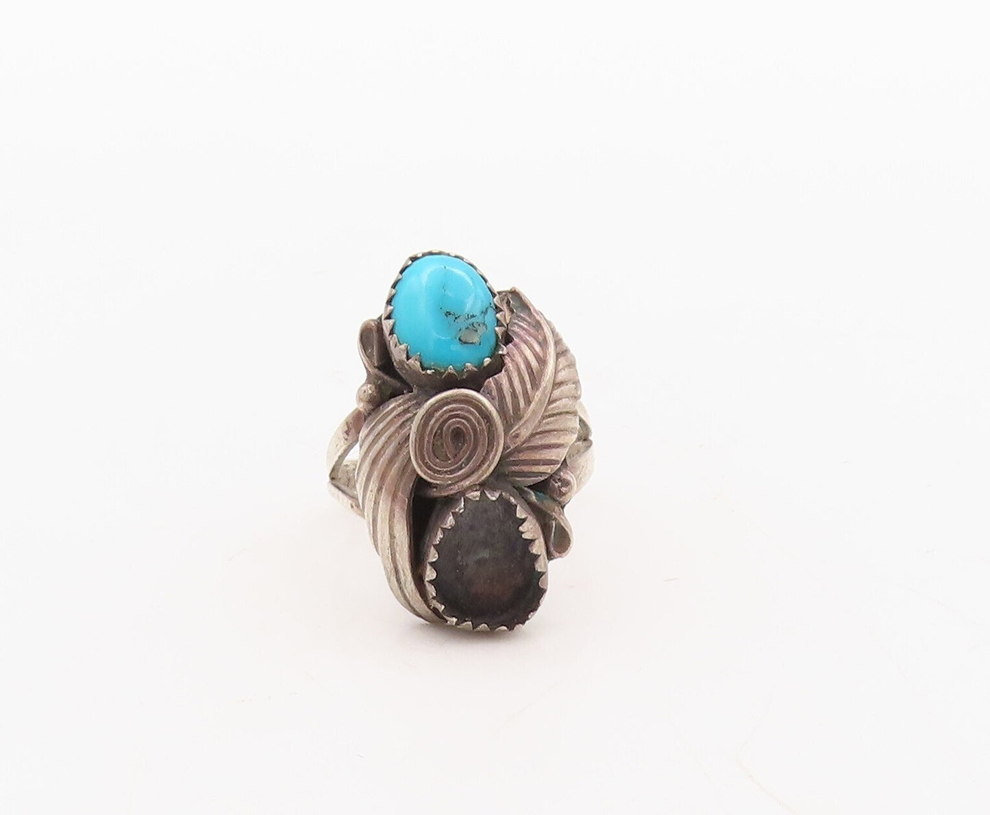 925 Sterling Silver Vintage Ring NAVAJO ZUNI Floral Turquoise  Sz 7  RG31409