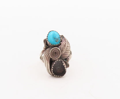 925 Sterling Silver Vintage Ring NAVAJO ZUNI Floral Turquoise  Sz 7  RG31409
