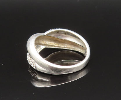 925 Sterling Silver  Vintage Genuine Diamonds Crisscross Ring Sz 7.5  RG25644