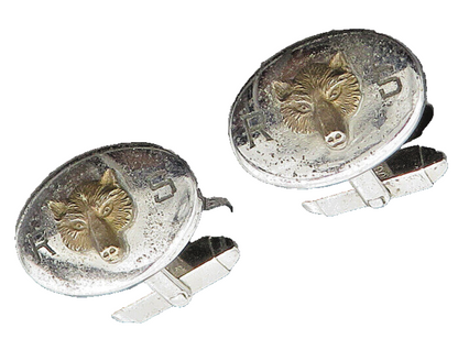 FOSTER 925 Sterling Silver  Vintage Antique Fox's Face Shiny Cufflinks  TR2796