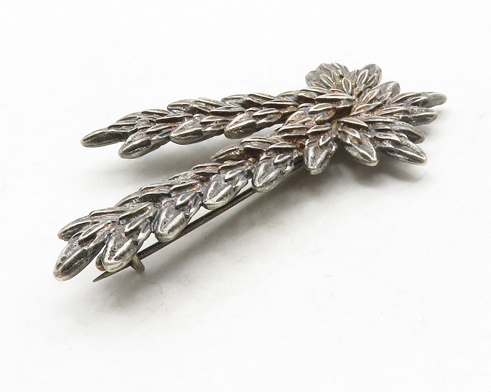 925 Sterling Silver  Vintage Dark Tone Floral Leaves Motif Brooch Pin  BP4955