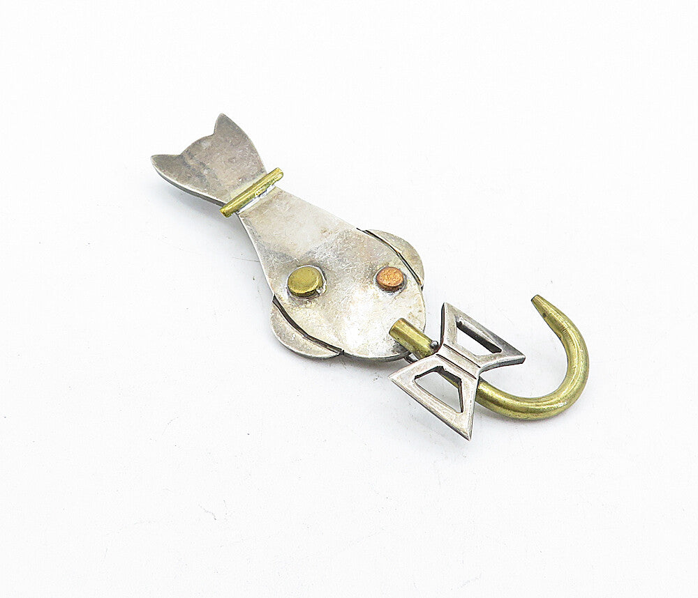 MEXICO 925 Sterling Silver  Vintage Two Tone Sitting Cat Brooch Pin  BP1895
