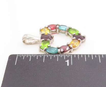 925 Sterling Silver Vintage Pendant Multi Gemstone Open Love Heart Charm PT25070