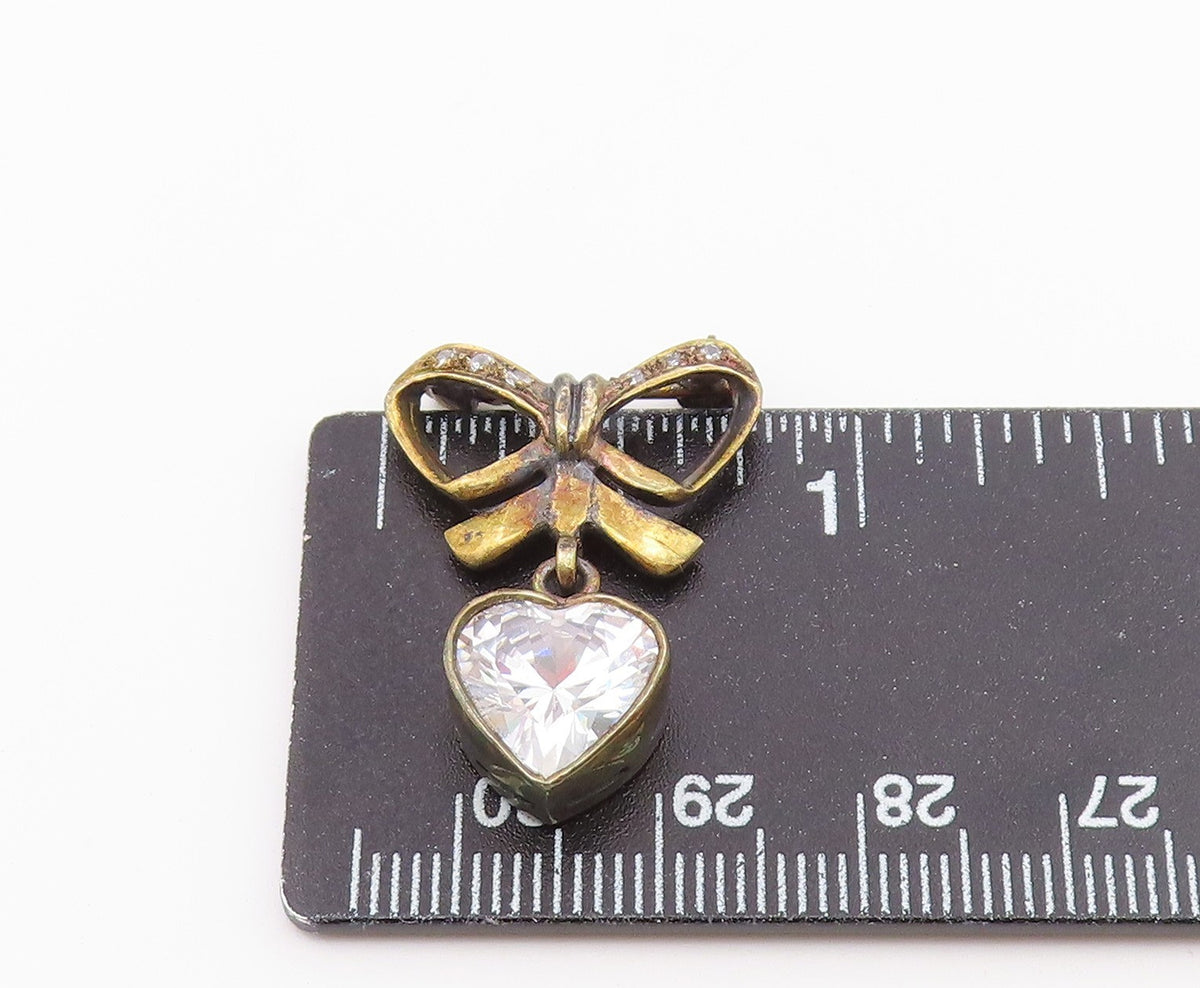 925 Silver  Vintage Cubic Zirconia Bow Tie & Love Heart Brooch Pin  BP9575
