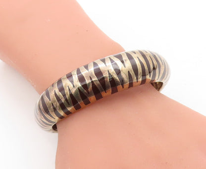 925 Sterling Silver Vintage Enamel Coated Zebra Striped Cuff Bracelet BT2066