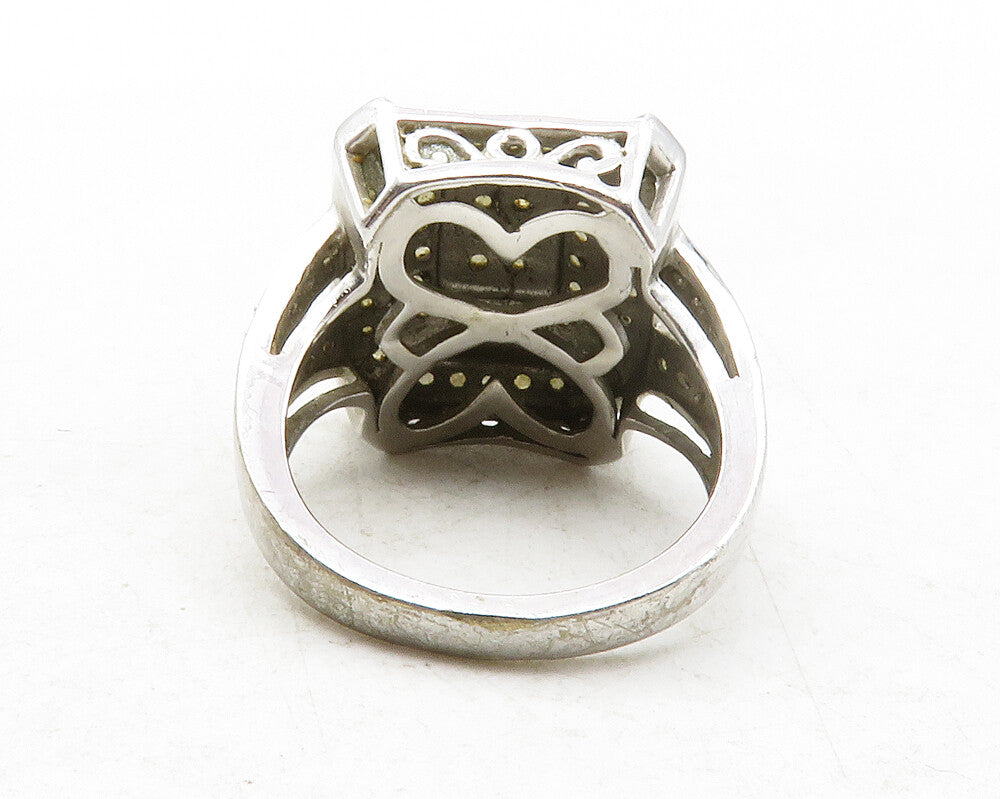 925 Sterling Silver  Genuine Diamonds Square Shiny Cocktail Ring Sz 6  RG12501