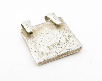 925 Sterling Silver  Vintage Chiseled Music Notes Square Drop Pendant  PT9754