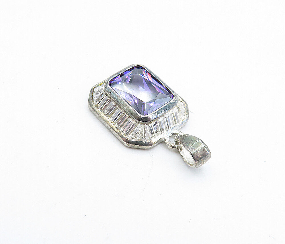925 Sterling Silver Vintage Purple & White Cubic Zirconia Pendant PT3775