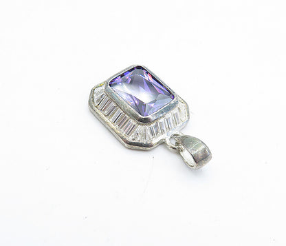 925 Sterling Silver Vintage Purple & White Cubic Zirconia Pendant PT3775