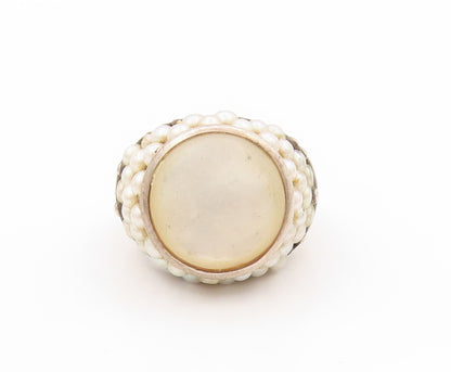 925 Sterling Silver Vintage Ring Mother Of Pearl Halo Pearls  SZ 10 RG31974