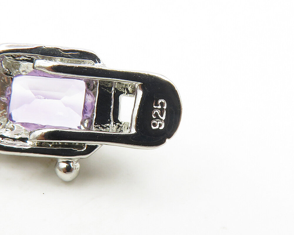 925 Sterling Silver  Prong Set Shiny Amethyst Hinge Chain Bracelet  BT7353