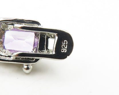925 Sterling Silver  Prong Set Shiny Amethyst Hinge Chain Bracelet  BT7353