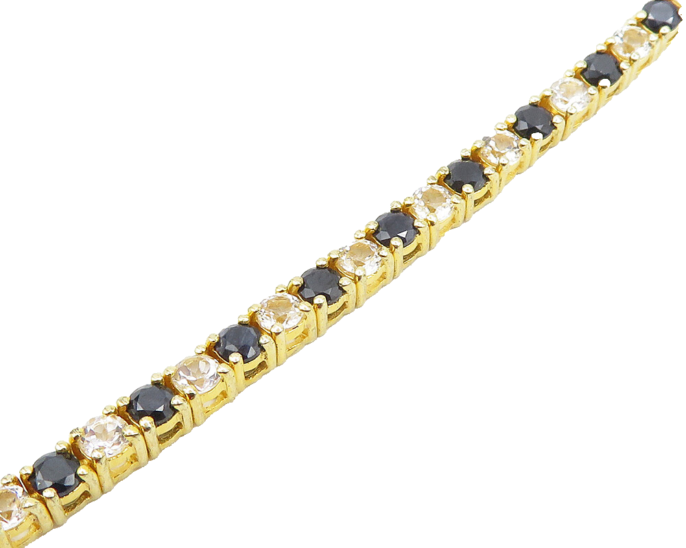 925 Sterling Silver  Shiny Sapphire & Topaz Gold Plated Chain Bracelet  BT7589