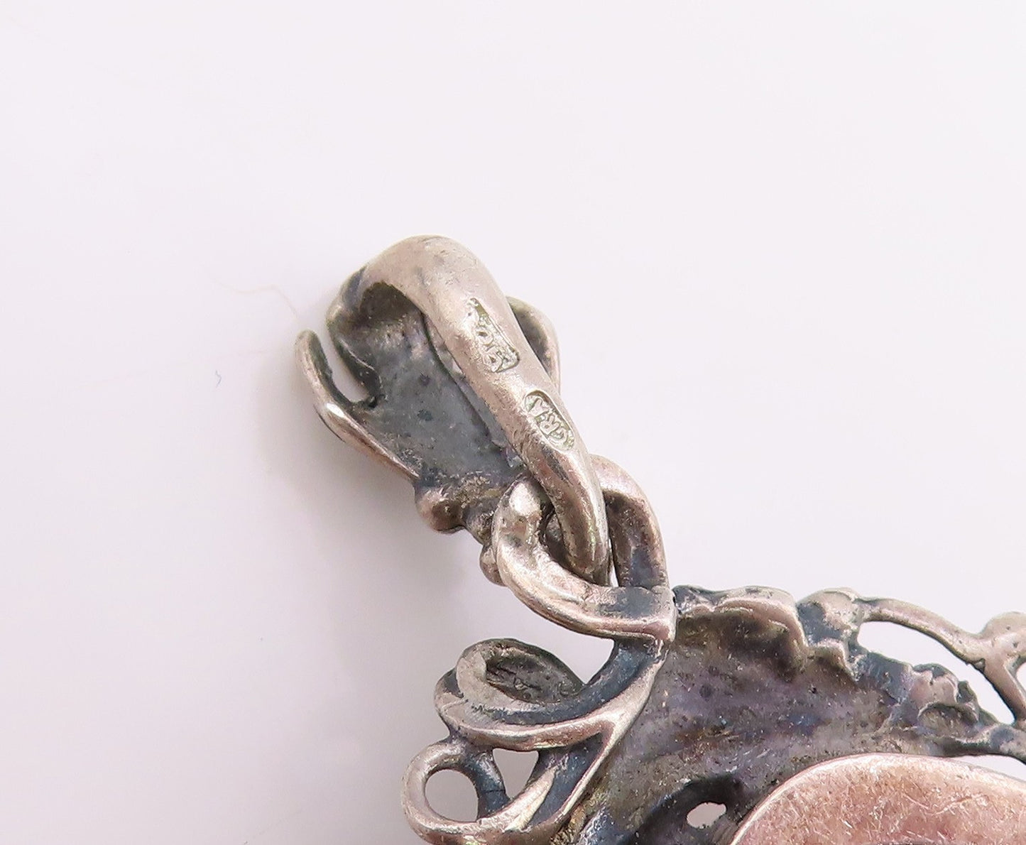 925 Sterling Silver Vintage Pendant POLAND Teardrop Amber Grape & Leaf  PT26034