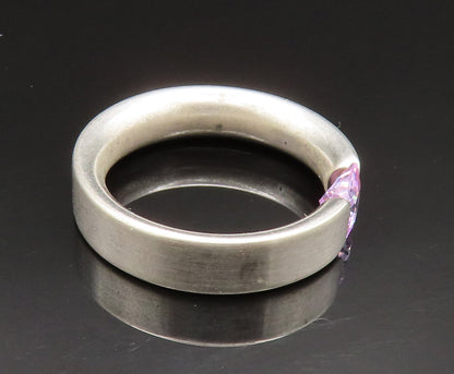 925 Silver  Vintage Princess Cut Purple Cubic Zirconia Band Ring Sz 7  RG24930