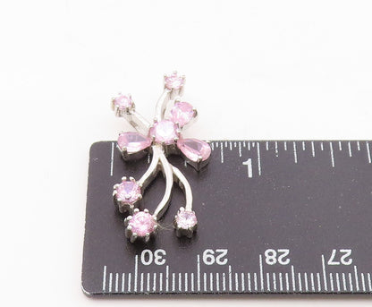 925 Sterling Silver Multi Shape Pink Topaz Floral Vine Motif Pendant PT8278