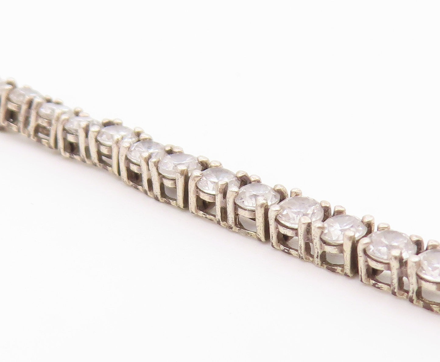 925 Sterling Silver  Vintage Round Cut Cubic Zirconia Chain Bracelet  BT5111