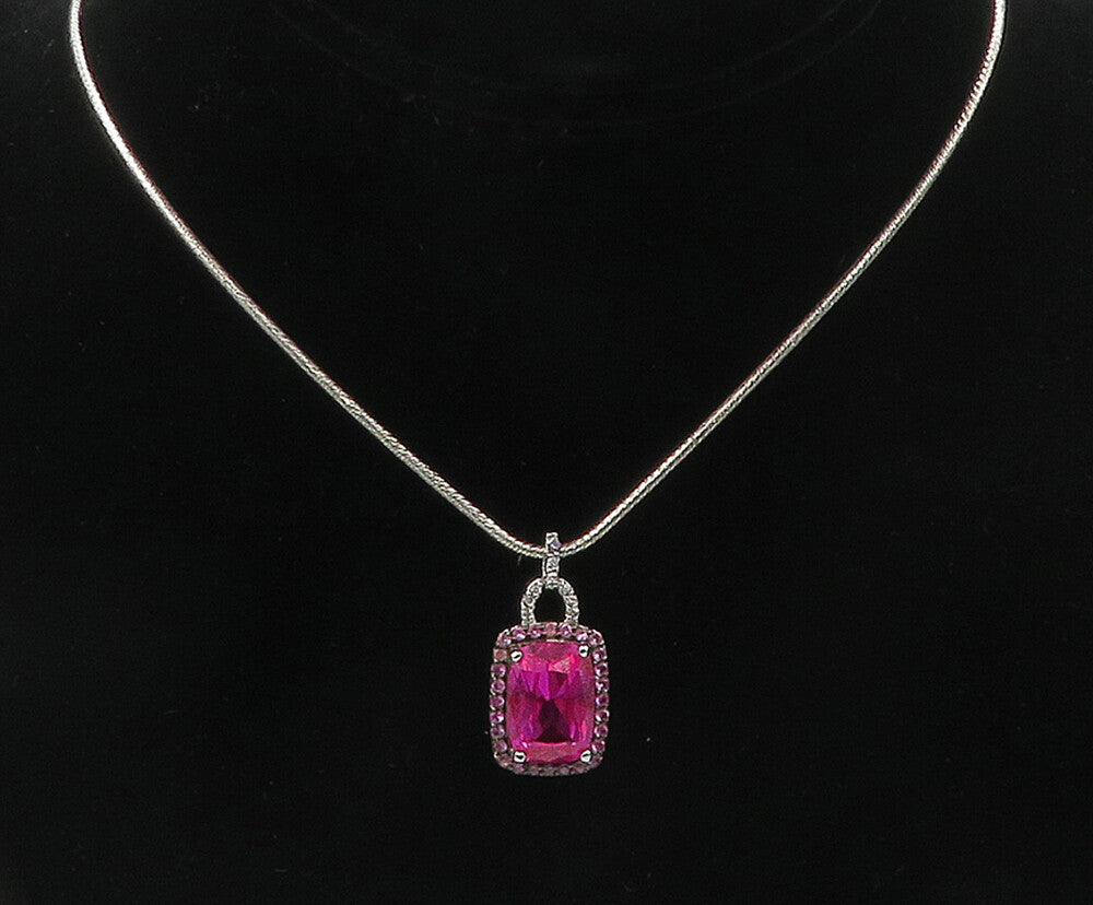925 Sterling Silver  Prong Set Pink Topaz Shiny Snake Chain Necklace  NE1992
