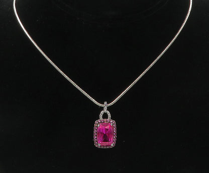 925 Sterling Silver  Prong Set Pink Topaz Shiny Snake Chain Necklace  NE1992