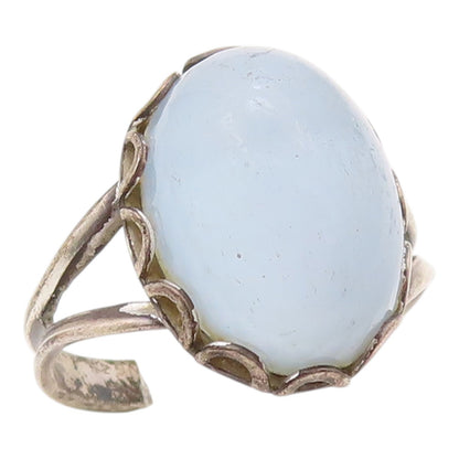 925 Sterling Silver Vintage Ring Cabochon Cat Eye Split Band  Sz 6  RG36340