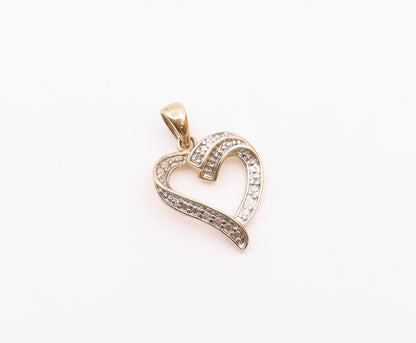 925 Sterling Silver  Vintage Shiny Topaz 2 Tone Love Heart Pendant  PT18761