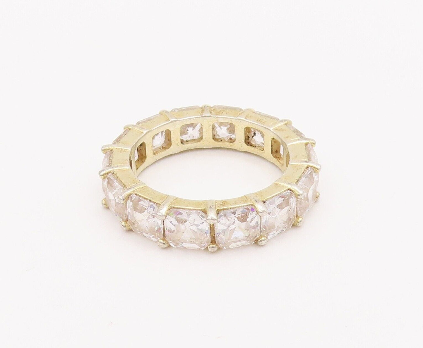 925 Sterling Silver Vintage Ring Gold Plated Square Cut CZ 360 Band Sz 8 RG28422