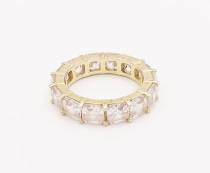 925 Sterling Silver Vintage Ring Gold Plated Square Cut CZ 360 Band Sz 8 RG28422