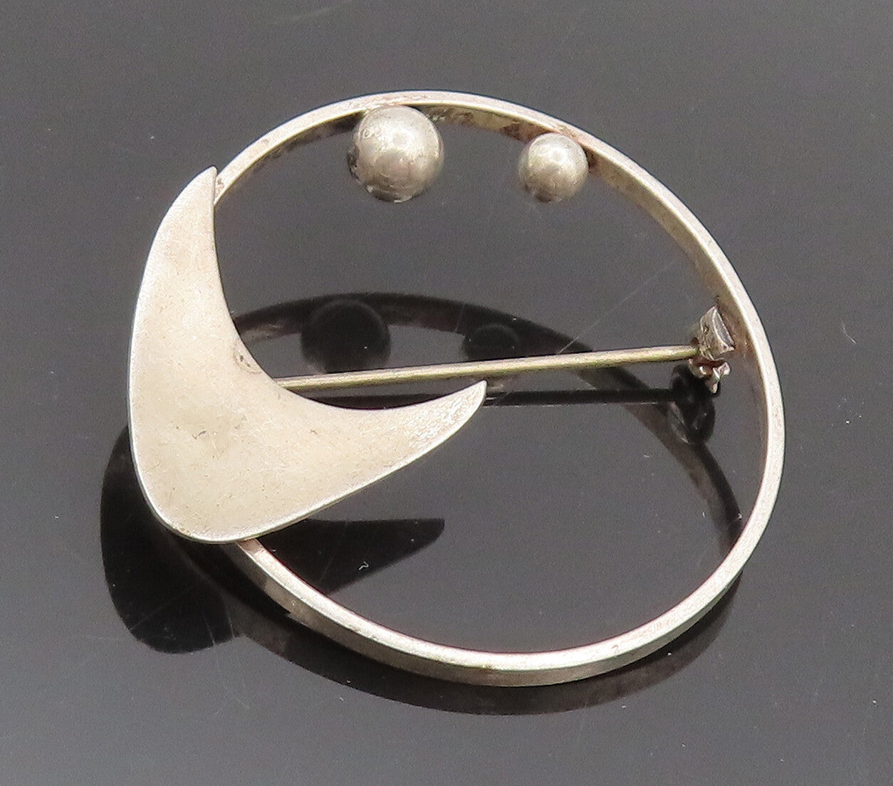 DANECRAFT 925 Silver  Vintage Designer Beaded Cutout Round Brooch Pin  BP10301