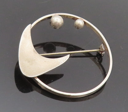 DANECRAFT 925 Silver  Vintage Designer Beaded Cutout Round Brooch Pin  BP10301