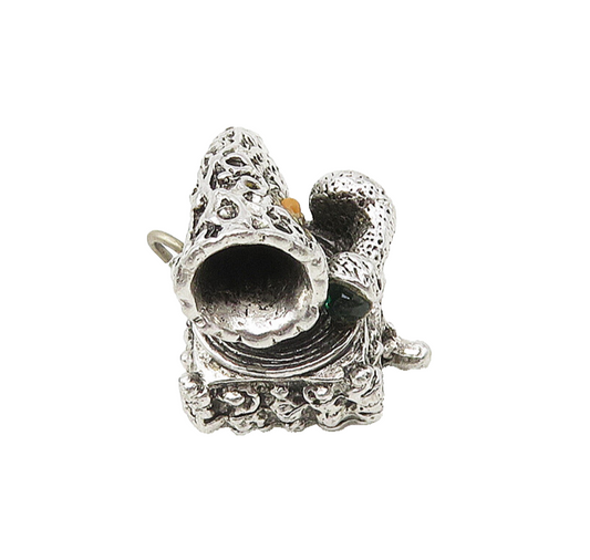 925 Silver  Vintage Orange Stone Old Fashioned Record Player Pendant  PT12960